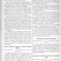 2677 - Page 2400 - Partie scientifique. L’Actualité Scientifique. Les Sociétés Savantes. Paris. Rhinoplastie par greffons cartilagineux, (Société de chirurgie ; 11-5-1927) / Greffe testiculaire humaine et greffe testiculaire animale, (Soc. de médecine de Paris ; 13-5-1927) / Présentation d’enfants glossoptosiques, (Soc. de médecine de Paris ; 10-6-1927) / L’apophysite calcanéenne postérieure de la dixième année, (Soc. de médecine de Paris ; 10-6-1927)