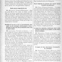 2679 - Page 2402 - Partie scientifique. L’Actualité Scientifique. Les Sociétés Savantes. Montpellier. Société des sciences médicales et biologiques de Montpellier et du Languedoc méditerranéen. Myosis et urémie / Kyste séreux congénital du cou / Résultats de la séro- et de la vaccinothérapie dans quatre cas de méningite cérébrospinale à méningocoques B (deux cas chez le nourrisson, deux chez le grand enfant) / Kyste hydatique du poumon non suppuré simulant un abcès sous-phrénique / A propos des opérations tendineuses dans le traitement des séquelles de la maladie de Little (Présentation de malades) / A propos de deux observations d’ostéomyélite de l’omoplate / L’amino-acidémie à l’état normal et à l’état pathologique