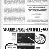 2721 - Page 2444-XII - A travers l’officiel. Des pleurs de la vigne comme collyres / Droit médico-professionnel. Le médecin a Droit à la prorogation pour le garage de son automobile