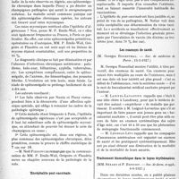 2741 - Page 2464 - Partie scientifique. L'Actualité Scientifique. Les Sociétés Savantes. Paris. Rhumatisme aigu à manifestations articulaires effacées, (Soc. méd. des hôp, 27-5-1927) / Une maladie nouvellement individualisée : la spléno-mégalie mycosique, (Soc. méd. des hôp. ; 20-5-1927) / Encéphalite post-vaccinale, (Soc. méd. des hôp, 13-5-1927) / Les examens de santé, (Soc. de médecine de Paris ; 13-5-1927) / Traitement bismuthique dans le lupus érythémateux, (Soc. de derm. et syph. ; 9-6-1927)