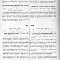 2742 - Page 2465 - Partie scientifique. L'Actualité Scientifique. Les Sociétés Savantes. Paris. Traitement bismuthique dans le lupus érythémateux, (Soc. de derm. et syph. ; 9-6-1927) / Hémorrhagies utérines et pituitaires après injections de novar, (Soc. de derm. et syph. ; 9-6-1927) / Les Livres. Manuel de thérapeutique clinique, par Pr G. Lemoine et Pr Jean Minet, Vigot, frères, éditeurs, Paris. Traitement du pityriasis versicolor par la frotte, (Soc. de derm. et syph. ; 9-6-1927) / La pratique de l’art des accouchements, par Pr A. Brindeau, Vigot, frères, éditeurs, Paris