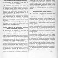 2796 - Page 2517 - Partie scientifique. L’Actualité Scientifique. Les Sociétés Savantes. Paris. Ulcère aigu de la vulve, (Soc. derm. de Strasbourg ; 16-1-1927) / Lichen plan guéri par la radiothérapie médullaire, (Soc. derm, de Strasbourg ; 16-1-1927) / Résultats éloignés de la radiothérapie médullaire dans le traitement du lichen plan, (Soc. derm, de Strasbourg ; 13-3-1927) / Radiothérapie dans l’herpès récidivant, (Soc. derm, de Strasbourg ; 13-3-1927)