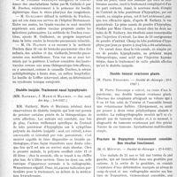2857 - Page 2574 - Partie scientifique. L'Actualité Scientifique. Les Sociétés Savantes. Paris. La méthode de Duchon dans le traitement des bronchopneumonies infantiles, (Soc. méd. des hôp. ; 3-6-1927) / Diabète insipide. Traitement nasal hypophysaire, (Soc. méd. des hôp. ; 3-6-1927) / Double tumeur ovarienne géante, (Société de chirurgie ; 29-6-1927) / Fracture de Dupuytren vicieusement consolidée. Bon résultat fonctionnel, (Société de chirurgie ; 27-6-1927)