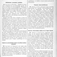 2860 - Page 2577 - Partie scientifique. L'Actualité Scientifique. Les Sociétés Savantes. Lyon. Société médicale des hôpitaux. Retard de la marche guéri par les rayons ultra-violets / Oblitérations vasculaires multiples / L’épreuve de perméabilité rénale à la phénol-sulfone-phtaléine / Aortite syphilitique et endocardite cicatricielle / Tumeurs intra-rachidiennes / Tumeurs intra-durales opérées de la région dorsale