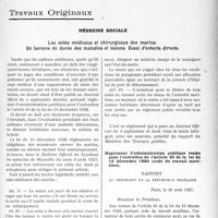 2864 - Page 2581 - Partie professionnelle. Travaux Originaux. Médecine sociale. Les soins médicaux et chirurgicaux des marins. Un barème de durée des maladies et lésions. Essai d'entente directe