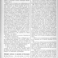 2915 - Page 2632 - Partie scientifique. L’Actualité Scientifique. Les Sociétés Savantes. Paris. Traitement des maladies infectieuses parles injections de tapioca, (Soc. méd. des hôp. ; 1-7-1927) / Méningite ourlienne et spirochète de Kermorgant, (Soc. méd. des hôp. ; 17-6-1927) / Traitement de certaines migraines par le tubage duodénal, (soc. méd. des hôp. ; 10-6-1927)