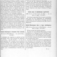 2916 - Page 2633 - Partie scientifique. L’Actualité Scientifique. Les Sociétés Savantes. Paris. Traitement de certaines migraines par le tubage duodénal, (soc. méd. des hôp. ; 10-6-1927) / Méningite ourlienne précoce / Vergetures thoraciques à l’occasion d’une varicelle, (Soc. méd. des hôp. ; 3-6-1927) / Lichen plan et radiothérapie superficielle, (Soc. de derm. et syph. ; 2-5-1927) / Bordet-Wassermann dans le lupus érythémateux, (Soc. de derm, et syph. ; 12-5-1927)