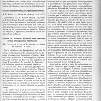 2984 - Page 2701 - Partie scientifique. L'Actualité Scientifique. Les Sociétés Savantes. Paris. Le test d’Aldrich et Mac Clure dans les maladies mentales, (soc. méd. des hôp. ; 13-5-1927) / Fistule du canal de Sténon guérie par la radiothérapie, (société de chirurgie ; 6-7-1927) / Indication du lavement bismuthé dans certaines formes d’invaginations intestinales, (société de chirurgie ; 6-7-1927) / Maladies osseuses d’origine vaso-motrice (post-traumatiques), (société de chirurgie ; 6-7-1927)