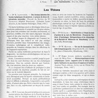 3051 - Page 2766 - Partie scientifique. L’Actualité Scientifique. Les Livres. La nouvelle édition de Medicus (1928), A. Rouzaud / Les livres qui viennent de paraître... / Les Thèses. Des formes latentes des kystes hydatiques du poumon. A propos de deux observations nouvelles, par Dr. R. Langumier, Librairie Louis Arnette, Paris, 1927 / Microméthode de dosage du potassium dans les milieux biologiques en vue de recherches de chimie clinique, par Dr. P. Carlier, Imprimerie Strasbourgeoise / Contribution à l’étude du mode d’action de la curé de Morsbronn. (Travail de l’Institut d’hydrologie thérapeutique et de climatologie de la Faculté de Médecine de Strasbourg), par Dr. Golbach / Un cas de traumatisme du lobe temporal gauche, par Dr. W. Matter Imprimerie Ch. et J. Goeller, 1926 / Holosympathique et corps créatiniques. Leurs rapports avec le tonus musculaire, l’épilepsie, les psychoses d’angoisse et l’asthme, par Dr. Roger André, Lucien Vinot, éditeur, Paris 1927