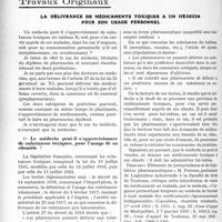 3055 - Page 2770 - Partie professionnelle, Hygiène, Assistance, Mutualité, Intérêts corporatifs, Variétés. Travaux Originaux. La délivrance de médicaments toxiques à un médecin pour son usage personnel [Dr. Paul Boudin]