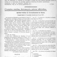 3063 - Page 2778 - Partie professionnelle, Hygiène, Assistance, Mutualité, Intérêts corporatifs, Variétés. Travaux Originaux. Variétés. Les origines de Bagnères-de-Luchon. Aperçu de la préhistoire, de la protohistoire et de l’histoire de la vallée de la Pique [J. Noir] / Comptes rendus, documents, pièces officielles. Syndicat médical de l’arrondissement de Vienne, Compte-rendu de l'Assemblée Générale du 21 mai 1927