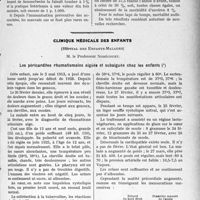 3092 - Page 2807 - Partie scientifique. Prophylaxie de l’infection puerpérale, par M. Paul Delmas / Clinique médicale des enfants, (Hôpital des Enfants-Malades), M. le Professeur Nobécourt. Les péricardites rhumatismales aiguës et subaiguës chez les enfants