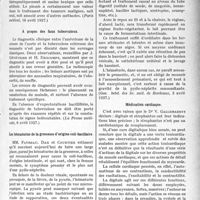 3100 - Page 2815 - Partie scientifique. L'actualité Scientifique. La Presse. Le traitement des tumeurs malignes par le plomb, d’après les travaux récents [(Paris médical, 16 avril 1927)] / A propos des faux tuberculeux [(La Presse médicale, 6 avril 1927)] / Les hématuries de la grossesse d’origine coli-bacillaire [(Gaz. hebd. des Sc. méd. de Bordeaux, 3 avril 1927)] / Médication cardiaque
