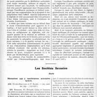 3101 - Page 2816 - Partie scientifique. L'actualité Scientifique. La Presse. Médication cardiaque / Les Sociétés Savantes. Paris. Rhumatisme aigu à manifestations articulaires tardives, (Soc, méd, des hôp. ; 3-6-1927) [(Bruxelles médical, 27 mars 1927)]