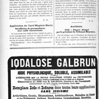 3127 - Page 2842-XLIV - Correspondance. Application du Tarif Durafour-Fallières. Doit-on payer la diathermie à un praticien ? / Application du Tarif Maginot-Marin. Insufflation de pneumothorax avec radio concomitante / Accidents. Expert désigné par le président du Tribunal. Honoraires