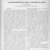 3143 - Page 2856 - Partie scientifique. Travaux Originaux. Les acquisitions récentes dans le traitement du cancer, Dr. Léopold Mayer. Chapitre I. — Education du public