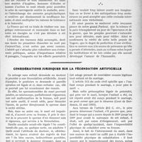 3166 - Page 2879 - Partie professionnelle, Hygiène, Assistance, Mutualité, Intérêts corporatifs, Variétés. Travaux Originaux. XIXe Congrès de médecine. Discours d’ouverture du Président, M. le Prof. Teissier / Considérations juridiques sur la fécondation artificielle [Dr. Paul Boudin]