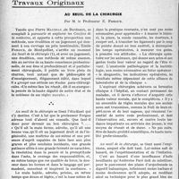 3219 - Page 2928 - Partie professionnelle, Hygiène, Assistance, Mutualité, Intérêts corporatifs, Variétés. Travaux Originaux. Au seuil de la chirurgie, par M. le Professeur E. Forgue [Dr. Dartigues]