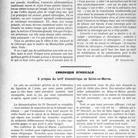 3223 - Page 2932 - Partie professionnelle, Hygiène, Assistance, Mutualité, Intérêts corporatifs, Variétés. Travaux Originaux. Au seuil de la chirurgie, par M. le Professeur E. Forgue [Dr. Dartigues] / Chronique syndicale. A propos du tarif kilométrique en Seine-et-Marne