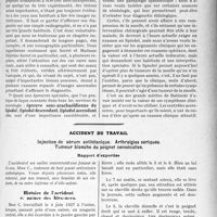 3268 - Page 2977 - Partie scientifique. Travaux Originaux. Etude critique des signes cliniques qui permettent le diagnostic d'une paraplégie spasmodique, par L. Girot / Accident du travail. Injection de sérum antitétanique. Arthralgies sériques, Tumeur blanche du poignet consécutive