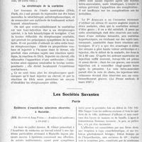 3273 - Page 2982 - Partie scientifique. L’actualité Scientifique. La Presse. La chirurgie de la douleur [(La Presse médicale, 26 mars 1927)] / La sérothérapie de la scarlatine / Les Sociétés Savantes. Paris. Epidémies d’exanthème infectieux observées à Marseille, (Académie de médecine ; 4-10-1927)
