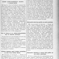 3278 - Page 2987 - Partie scientifique. L’actualité Scientifique. Les Sociétés Savantes. Lyon. Société médicale des hôpitaux. Tumeur de la moelle lombo-sacrée / Laryngite pseudo-membraneuse primitive à pneumo-bacille / Valeur de l’épreuve de la phénol-sulfonephtaléine dans les néphrites chroniques / Insuffisance hépatique aiguë d’origine traumatique au cours d’une cirrhose latente / Ascaridiose des voies biliaires / Endocardite infectieuse greffée sur aortite spécifique / Endocardite infectieuse à marche lente greffée sur une aortite syphilitique