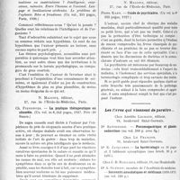 3285 - Page 2994 - Partie scientifique. L’actualité Scientifique. Les Livres. L’ionisation de l’oeil. Technique. Résultats, par Dr. Cantonnet, N. Maloine, éditeur, Paris. Romberg antéro-postérieur, non modifiable par les positions de la tête dans les lésions labyrinthiques bilatérales, par M. Ombrédanne / Thèmes psychologiques, par G. Saint-Paul, Vigot frères, éditeurs, Paris, 1926 / La pratique thérapeutique en clientèle, par Ch. Fiessinger, N. Maloine, éditeur, Paris / Guide de psychiatrie, par Pierre Kahn, N. Maloine, éditeur, Paris, 1927 / Les livres qui viennent de paraître...