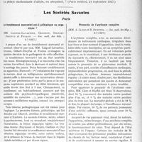 3338 - Page 3047 - Partie scientifique. L’Actualité Scientifique. La Presse. La goutte viscérale. Diagnostic et traitement [(Paris médical, 24 septembre 1927)] / Les Sociétés Savantes. Paris. Le tremblement mercuriel est-il pithiatique ou organique ?, (Soc. méd. des hôp. ; 1-7-1927) / Pronostic de l’arythmie complète, (Soc. méd. des hôp. ; 8-7-1927)