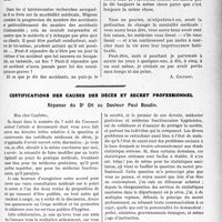 3354 - Page 3063 - Partie professionnelle, Hygiène, Assistance, Mutualité, Intérêts corporatifs, Variétés. Travaux Originaux. Mutualité familiale. Confrères, n’attendez pas ! [A. Gassot] / Certifications des causes des décès et secret professionnel. Réponse du Dr. Ott au Docteur Paul Boudin