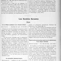 3404 - Page 3111 - Partie scientifique. L’Actualité Scientifique. La Presse. Le zinc-sulfarsénol dans le traitement de la syphilis [(Revue française de dermatologie et vénéréologie, avril 1927)] / Les Sociétés Savantes. Paris. Sur la lithiase aseptique de la vésicule biliaire, (Académie de méd. ; 11-10-1927) / Les spécialités pharmaceutiques, (Académie de méd. ; 11-10-1927) / Hypertension paroxystique guérie par la radiothérapie de la région surrénale, (Soc, méd. des hôp. ; 22-7-1927)