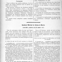 3429 - Page 3136 - Partie professionnelle, Hygiène, Assistance, Mutualité, Intérêts corporatifs, Variétés. Comptes rendus, documents, pièces officielles. Congrès des Syndicats médicaux de France, Hôtel des Sociétés Savantes, 28, rue Serpente Paris (6°), (30 Novembre 1927) / Syndicat Médical Seine-et-Marne, Assemblée générale du 23 octobre 1927