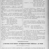 3462 - Page 3169 - Partie scientifique. Travaux Originaux. Morphologie clinique. Quelques considérations sur les clinodactylies latérales. L’index varus ou synDr. ome de Dubreuil-Chambardel, par M. Henri Fischer / A propos d’une mesure anthropométrique médicale : le poids, par le Dr. Lambolez