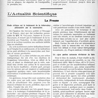 3539 - Page 3246 - Partie scientifique. Travaux Originaux. Clinique médicale des enfants, (Hôpital Des Enfants-malades), M. le professeur Nobécourt. Le traitement des anorexies, par M. le Dr. Valory / L’actualité Scientifique. La Presse. Etude critique sur le traitement de la tuberculose pulmonaire par la sanocrysine [(Le Progrès médical, 5 février 1927)] / Un signe parfois méconnu révélateur du tabès [(La Médecine, février 1927)]