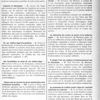 3548 - Page 3255 - Partie scientifique. L’actualité Scientifique. Les Congrès. XIIe Congrès de médecine légale de langue française, (Suite et fin). Réactions et mort subite dans la lithiase rénale. — M. Costedoat / Asphyxie et aDr. énaline. — M. Asada / Un cas médico-légal d’ascaridiose. — M. Dorolle / Sur l’asearidiose au point de vue médico-légal. — MM. Lande et Sigalas / Attaque par les insectes de pièces anatomiques artificiellement momifiées. —MM. Lande et Grall / Empoisonnement aigu par un sel de zinc. —M. Et. Barral / Recherches histo-chimiques sur les substances graisseuses pendant la putréfaction. —MM. Kernbach, Fisi et Berariu / L’autopsie médico-légale dans les accidents du travail. — M. Cavalié / La répression des crimes de guerre et la médecine légale. — M. Paul Provent / A propos d’un cas supposé d’empoisonnement par la strychnine. — M. Paul Provent / La protection de l’enfant contre l’abus de l’autorité paternelle en médecine. — M. R. Le Fort / A propos du certificat prénuptial. — M. J. Le Clercq