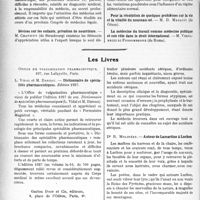 3549 - Page 3256 - Partie scientifique. L’actualité Scientifique. Les Congrès. XIIe Congrès de médecine légale de langue française, (Suite et fin). A propos du certificat prénuptial. — M. J. Le Clercq / Pour la résolution de quelques problèmes sur la vie et la vitalité du nouveau-né. — M. D. Macaggi / La médecine du travail comme médecine publique et son rôle dans le Dr. oit international. —M. Vernarecci Di Fossombrone / Les Livres. Dictionnaire de spécialités pharmaceutiques, L. Vidal et M. Dareau, Office De Vulgarisation Pharmaceutique, Paris. Edition 1927 / Les accidents sériques. Prophylaxie. Traitement, R. J. Weissenbach et Gilbert Dr. eyfus, Gaston Doin et Cie, éditeurs, Paris, 6e / Autour de Lamartine à Luchon, Dr. R. Molinéry