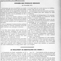 3552 - Page 3259 - Partie professionnelle, Hygiène, Assistance, Mutualité, Intérêts corporatifs, Variétés. Travaux Originaux. Congrès des syndicats médicaux, (30 Novembre 1927) / Le règlement de déontologie de l’union [Dr. Gosselin]