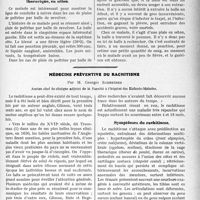 3602 - Page 3309 - Partie scientifique. Travaux Originaux. Clinique chirurgicale. I. Fracture du maxillaire inférieur. — II. Fracture du col anatomique (fracture intra-articulaire) de l’humérus. — III. Fracture de l’extrémité inférieure du péroné. — IV. Plaie par balle de revolver de la région thoracique en séton, d’après une leçon du prof. Hartmann / Médecine préventive du rachitisme, par M. Georges Schreiber