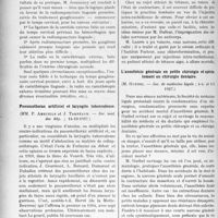 3611 - Page 3318 - Partie scientifique. L’actualité Scientifique. Les Sociétés Savantes. Paris. Le traitement radio-chirurgical des cancers de la langue, (Société de chirurgie ; 12-10-1927) / Pneumothorax artificiel et laryngite tuberculeuse, (Soc. méd. des hôp. ; 14-10-1927) / Tétanos aigu guéri par sérothérapie rachidienne sans chloroformisation, (Soc. méd. des hôp. ; 1-7-1927) / L’anesthésie générale en petite chirurgie et spécialement en chirurgie dentaire, (Soc. de médecine légale ; 4-4- et 9-5 1927)