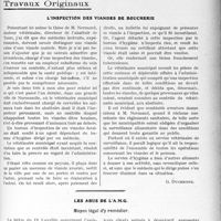 3620 - Page 3327 - Partie professionnelle, Hygiène, Assistance, Mutualité, Intérêts corporatifs, Variétés. Travaux Originaux. L’inspection des viandes de boucherie [G. Duchesne] / Les abus de l’A. M. G. Moyen légal d’y remédier [Dr. Longuet]