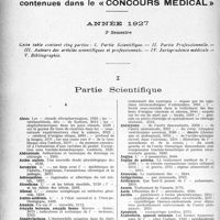 3691 - Page 3396 - Table des matières contenues dans le «Concours Médical». Année 1927, 2e Semestre. Partie Scientifique