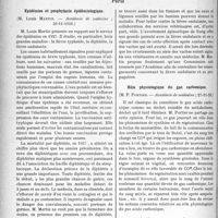 0031 - Page 30 - Partie scientifique. L’actualité Scientifique. La Presse. Les douglassopathies autres que la douglassite [(Lyon médical, 9 septembre 1928)] / Les Sociétés Savantes. Paris. Epidémies et prophylaxie épidémiologique, (Académie de médecine ; 20-11-1928) / Rôle physiologique du gaz carbonique, (Académie de médecine ; 27-11-28) / Azotémie par manque de sel, (Académie de médecine ; 4-12-1928)