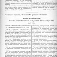0051 - Page 50 - Partie professionnelle, Hygiène, Assistance, Mutualité, Intérêts corporatifs, Variétés. Travaux Originaux. Folk-lore. La Fève du Gâteau des Rois [Dr P. Noury] / Comptes rendus, documents, pièces officielles…. Hygiène et prophylaxie. Convention Sanitaire Internationale du 21 juin 1926. (Décret du 25 juin 1928), (Suite et fin)