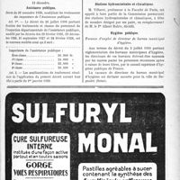 0062 - Page LIX-61 - A travers les publications officielles. 1° Journal officiel. Protection de la Santé publique en Indochine / Assistance publique / Accidents du travail et maladies professionnelles / Stations hydrominérales et climatiques / Hygiène publique