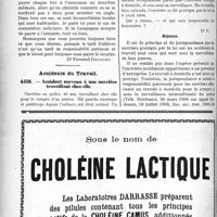 0067 - Page 66-LXIV - Correspondance. Application du Tarif Fallières. Anesthésie locale ou générale ? / Accidents du Travail. Accident survenu à une ouvrière travaillant chez elle