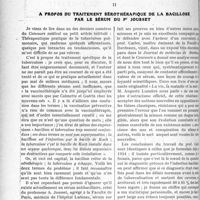 0093 - Page 92 - Partie scientifique. Travaux Originaux. La tribune médico-scientifique des Abonnés. L’emploi du vaccin B. C. G. chez les tuberculeux avérés, par le docteur Planas / A propos du traitement sérothérapique de la bacillose par le sérum du Pr Jousset