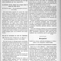 0100 - Page 99 - Partie scientifique. L’Actualité Scientifique. Les Sociétés Savantes. Paris. Kyste dermolie fistulisé dans la région sacro-coccygienne, (Soc. des chirurgiens de Paris ; 16-11-1928) / La perforation utérine, danger de la biopsie dans le cancer du corps utérin!, (Soc. des chirurgiens de Paris ; 2-11-1928) / Huit mois de vaccination au cours de l’opération, (Soc. des chirurgiens de Paris ; 2-11-1928) / Montpellier. Société des sciences médicales et biologiques dé Montpellier et du Languedoc méditerranéen. La douleur et le traitement hydrominéral de Lamalou