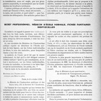 0112 - Page 111 - Partie professionnelle, Hygiène, Assistance, Mutualité, Intérêts corporatifs. Variétés. Travaux Originaux. La profession organisée. La discipline professionnelle. [G. Duchesne] / Secret professionnel. Médecin d’école normale, fiches sanitaires individuelles [Dr Paul Boudin]