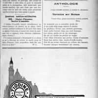 0144 - Page LXXIII-143 - Correspondance. Baux et Locations. Droit à prorogation. Taux limite du loyer / Questions médico-militaires. Légion d’honneur. Nombre d’annuités / Anthologie. Variation sur Horace