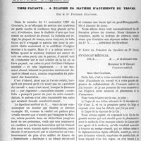 0187 - Page 184 - Partie professionnelle, Hygiène, Assistance, Mutualité, Intérêts corporatifs, Variétés. Travaux Originaux. Tiers payants… à éclipses en matière d’accidents du travail, par le Dr Fernand Decourt