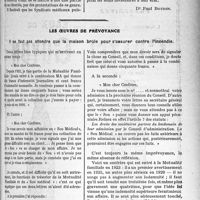 0198 - Page 195 - Partie professionnelle, Hygiène, Assistance, Mutualité, Intérêts corporatifs, Variétés. Travaux Originaux. Assistance médicale gratuite. Proposition de résolution modifiant la loi du 15 juillet 1893. Commentaires [Dr Paul Boudin] / Les oeuvres de prévoyance. Il ne faut pas attendre que la maison brûle pour s’assurer contre l’incendie [A. Gassot]